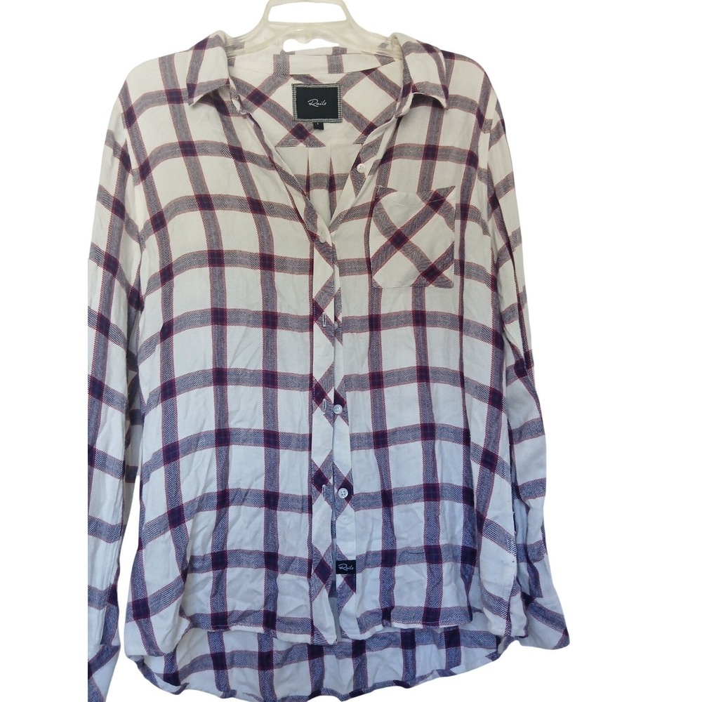 Rails Flannel Button-Up Rayon White Maroon‎ Large L L/S Plaid Soft